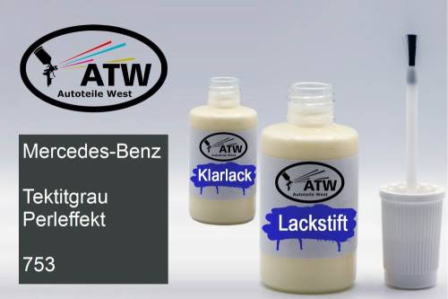 Mercedes-Benz, Tektitgrau Perleffekt, 753: 20ml Lackstift + 20ml Klarlack - Set, von ATW Autoteile West.